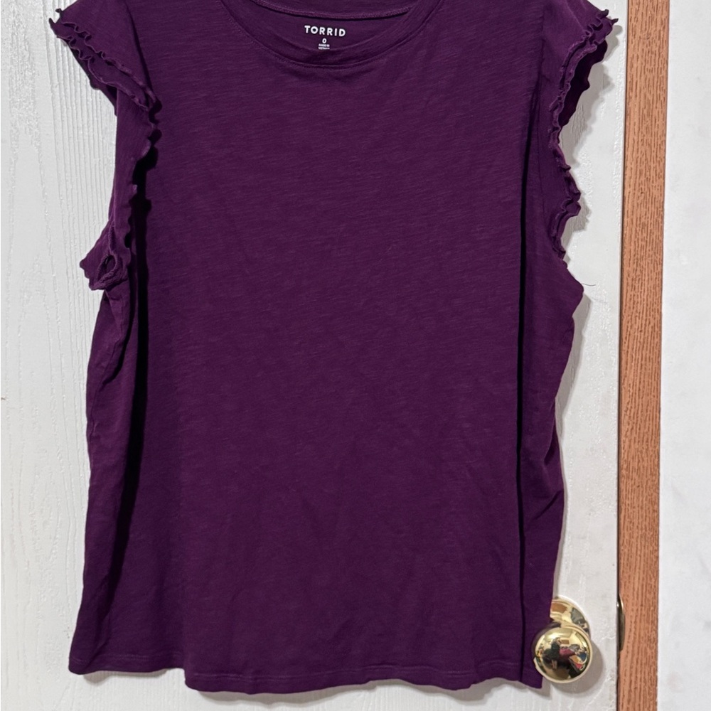 Torrid Ruffle Sleeve Tee – Plum Purple, Size 0